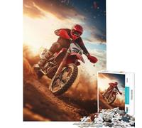 Puzzle de 1000 pièces pour Adolescents Sensations Fortes en Moto Cross au Coucher du Soleil Puzzles pour Adultes Jeux Amusants pour Toute la Famille Cadeau Anti-Stress (Taille 38x26cm)