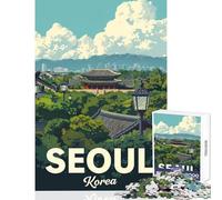 Puzzle de 1000 pièces pour Adolescents Séoul Corée Affiche de Voyage Jouet Anti-Stress Cadeau de Père Noël Secret Casse-tête Stimulant Dimensions 50x75cm