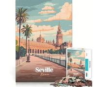 Puzzle de 1000 pièces pour Adolescents Séville Espagne Affiche de Voyage pièces à emboîtement précis Jeu de logique Amusant et Calme idéal pour Un Anniversaire ou Une activité Artistique (38x52cm)