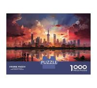 Puzzle De 1000 Pièces pour Adolescents Shanghai Skyline Sunset-1 Puzzle pour Adultes, Jouet, Décoration Murale, pour S'amuser en Famille, Jeu Stimulant, Cadeaux 38x26cm/1000pcs