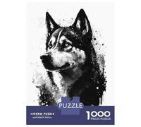 Puzzle De 1000 Pièces pour Adolescents Siberian Husky Black Ink Casse-tête pour Adultes, Jeu De Réflexion, Une Œuvre d'art, Cadeau pour Les Amis Et La Famille 70x50cm/1000pcs