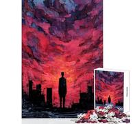 Puzzle de 1000 pièces pour Adolescents Silhouette dans Un Paysage Urbain Rouge Jeu de réflexion Passe-Temps à la Maison Jouet éducatif Renforce l'amour Entre Couples (26x38cm)