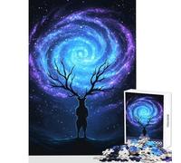 Puzzle de 1000 pièces pour Adolescents Silhouette de cerf Cosmique Décoration intérieure Jouet Cadeau de Noël Secret Jeu de Manipulation Stimule Le Cerveau Dimensions 50x75cm