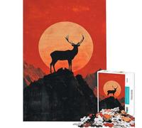 Puzzle de 1000 pièces pour Adolescents Silhouette de cerf Paysage de Montagne Stimule Le Cerveau l'analyse et la logique Jeu Amusant pour Les 14 Ans et Plus (50x75cm)
