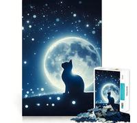 Puzzle de 1000 pièces pour Adolescents Silhouette de Chat au Clair de Lune Découpe Nette Jeu de logique Loisirs Cadeau d'anniversaire Artistique (50x75cm)
