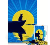 Puzzle de 1000 pièces pour Adolescents Silhouette de Chat sur Un Bateau au Coucher du Soleil Découpe Lisse Jeu d'éveil et de réflexion Activité d'anniversaire relaxante (50x75cm)