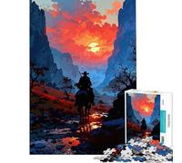 Puzzle de 1000 pièces pour Adolescents Silhouette de Cowboy au Coucher du Soleil Jeu Amusant et éducatif Cadeau Anti-Stress pour Les Anniversaires (Taille 38x52cm)