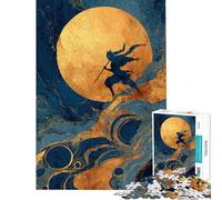 Puzzle de 1000 pièces pour Adolescents Silhouette de Ninja sous la Lune dorée Puzzle pour Adultes Jeu de Relaxation Motif à Assembler Cadeau de Noël ou d'anniversaire (Taille 50x75cm)
