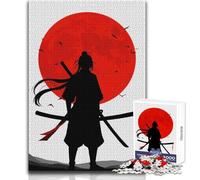Puzzle de 1000 pièces pour Adolescents - Silhouette de samouraï avec Lune Rouge - Jeu éducatif de précision - Anti-Stress - Dimensions:38x26cm