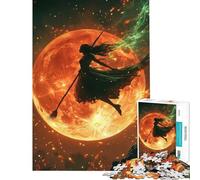 Puzzle de 1000 pièces pour Adolescents Silhouette de sorcière Volant Devant Une Lune de feu Activités Amusantes à la Maison Défi Stimulant Jouet Anti-Stress pour Les 14 Ans et Plus proposé