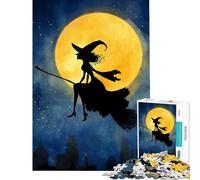 Puzzle de 1000 pièces pour Adolescents Silhouette de sorcière Volant sur Un Balai Activités Amusantes à la Maison améliore la mémoire Jeux en Famille Convient aux 14 Ans et Plus (50x75cm)