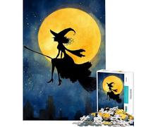 Puzzle de 1000 pièces pour Adolescents Silhouette de sorcière Volant sur Un Balai Activités Amusantes à la Maison Apprentissage Jeux éducatifs et ludiques Convient aux 14 Ans et Plus (38x26cm)