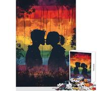 Puzzle de 1000 pièces pour Adolescents Silhouette d'un Couple Qui s'embrasse Décoration intérieure Jouet Cadeau d'anniversaire Jeu de réflexion Liste de souhaits avec Le Père Noël Dimensions 50x75cm