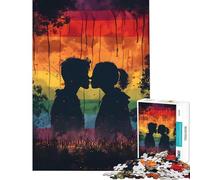 Puzzle de 1000 pièces pour Adolescents Silhouette d'un Couple Qui s'embrasse Jeu Difficile et Stimulant d'analyse et de logique à partir de 14 Ans (38x52cm)