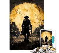 Puzzle de 1000 pièces pour Adolescents Silhouette d'un Cowboy en Ville Jeu de Puzzle Difficile et Stimulant avec découpe de précision Convient aux 14 Ans et Plus (50x75cm)