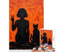 Puzzle de 1000 pièces pour Adolescents Silhouette Fille et Chat à Peindre soi-même Jeu éducatif pour Un Anniversaire ou Noël Dimensions 38x26cm