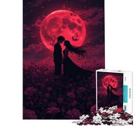 Puzzle de 1000 pièces pour Adolescents Silhouette Romantique sous la Lune Rouge Jeu éducatif défi Jouet Familial mais Aussi Cadeau Amusant et Humoristique pour Les Anniversaires (Dimensions 38x26cm)