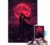 Puzzle de 1000 pièces pour Adolescents Silhouette Romantique sous la Lune Rouge Jeu Relaxant Jouet addictif pour cultiver la Patience Défi Stimulant (Dimensions 50x75cm)