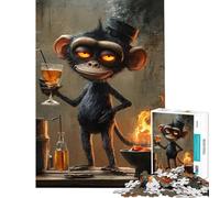 Puzzle de 1000 pièces pour Adolescents Singe avec Boisson et feu Activités ludiques à la Maison pour améliorer la mémoire Jeux familiaux Convient aux 14 Ans et Plus (38x52cm)