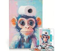 Puzzle de 1000 pièces pour Adolescents Singe avec Chapeau en Papier Toilette Jeu de Construction améliore la mémoire Collection d'artistes Beaux-Arts 38x52cm