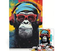 Puzzle de 1000 pièces pour Adolescents Singe Cool avec Casque Audio, Jeu Manuel, améliore la mémoire, Cadeau pour Les Amis et la Famille 38x26cm