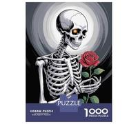 Puzzle De 1000 Pièces pour Adolescents Skeleton with Rose Digital Art Puzzle pour Adultes, Jouet Anti-Stress, Cadeau d'anniversaire, Activités Amusantes À La Maison, 38x26cm/1000pcs