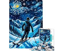 Puzzle de 1000 pièces pour Adolescents Ski Nuit étoilée Jeu de Construction et d'assemblage pour Les Amis et la Famille (Dimensions 50x75cm)