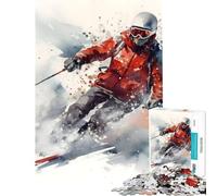 Puzzle de 1000 pièces pour Adolescents Ski Vintage Aquarelle Activités Amusantes à la Maison Découpe de précision Jeux relaxants pour Les 14 Ans et Plus Jeu de Puzzle Offert (50x75cm)
