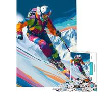 Puzzle de 1000 pièces pour Adolescents Skieur coloré sur Une Pente de Montagne Jeu de réflexion éducatif idée Cadeau (75x50cm)