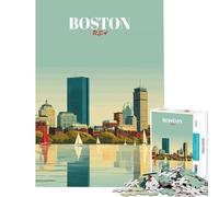 Puzzle de 1000 pièces pour Adolescents Skyline de Boston États-Unis Jeu de réflexion Stimulant Anti-Stress Cadeau d'anniversaire (Dimensions 38x26cm)
