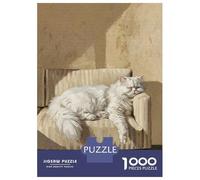 Puzzle De 1000 Pièces pour Adolescents Sleeping White Cat on Striped Couch Puzzles pour Adultes Anti-Stress Stimulant À Compléter Cadeaux d'anniversaire Et Cadeaux Uniques 38x26cm/1000pcs