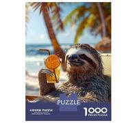 Puzzle De 1000 Pièces pour Adolescents Sloth Chillin with A Drink Puzzle Jeu Manuel Difficile Difficile Cadeaux pour Les Amis Et La Famille 38x26cm/1000pcs
