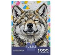 Puzzle De 1000 Pièces pour Adolescents Smiling Wolf Portrait with Colorful Background Puzzle Anti-Stress, Amusant Et Original, Cadeau Unique pour Un Anniversaire Ou Noël 70x50cm/1000pcs