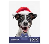 Puzzle De 1000 Pièces pour Adolescents Smooth Fox Terrier Dog with Santa Hat Portrait Puzzles pour Adultes Jeux Relaxants Découpe De Précision Cadeaux De Noël Et d'anniversaire 38x26cm/1000pcs