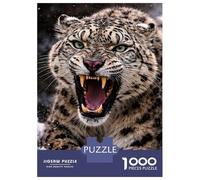 Puzzle De 1000 Pièces pour Adolescents Snow Leopard Roaring in Snow Puzzle pour Adultes Jeu Manuel Décoration Murale Cadeaux pour Amis Et Famille 52x38cm/1000pcs