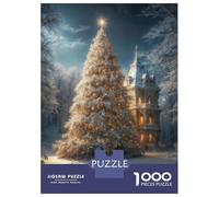 Puzzle De 1000 Pièces pour Adolescents Snowy Christmas Tree & Mansion Jeu De Réflexion Amusant Et Humoristique, Cadeau Unique pour Un Anniversaire Ou Noël 38x26cm/1000pcs
