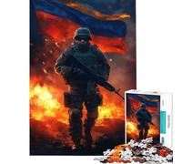 Puzzle de 1000 pièces pour Adolescents Soldat avec Drapeau ukrainien défi éducatif Passe-Temps à la Maison Jouet à Monter soi-même pour Les 14 Ans et Plus (50x75cm)