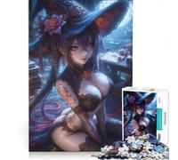 Puzzle de 1000 pièces pour Adolescents Sorcière Anime au Chapeau Bleu, Jeu Impossible, défi Difficile, Cadeau d'anniversaire Unique 50x75cm