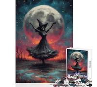 Puzzle de 1000 pièces pour Adolescents Sorcière et Squelette Dansant sous la Pleine Lune Décoration Jouet pour Les Jeux en Famille Collection d'artistes Format 38x52cm