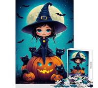 Puzzle de 1000 pièces pour Adolescents Sorcière Mignonne et Chats Noirs Jeu éducatif Cadeau de Père Noël Secret Jeu de Manipulation Renforce l'amour Entre Couples Dimensions 38x26cm