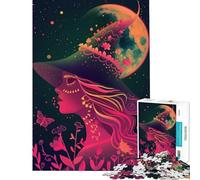 Puzzle de 1000 pièces pour Adolescents Sorcière néon sous la Lune Défi éducatif Activités familiales Jeux relaxants pour Les 14 Ans et Plus (50x75cm)