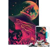 Puzzle de 1000 pièces pour Adolescents Sorcière néon sous la Lune Un défi pour reconstituer Une œuvre d'art Jouet Anti-Stress adapté aux 14 Ans et Plus (38x26cm)