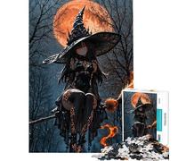 Puzzle de 1000 pièces pour Adolescents Sorcière sur Balai avec Lune (Style Anime) Jeu de Relaxation pour Adultes Améliore la mémoire Idéal comme Cadeau pour Toute la Famille (Dimensions 50x75cm)