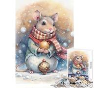 Puzzle de 1000 pièces pour Adolescents Souris Aquarelle avec décorations de Noël Jouet Anti-Stress idée Cadeau Jeu Familial idéal pour décorer Un Bureau Dimensions 38x52cm