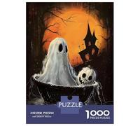 Puzzle De 1000 Pièces pour Adolescents Spooky Halloween Ghost and Pumpkin Illustration Puzzle pour Adultes - Jouet Anti-Stress - Améliore La Mémoire - Défi Éducatif 52x38cm/1000pcs