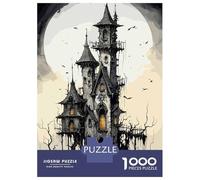 Puzzle De 1000 Pièces pour Adolescents Spooky Haunted House with Full Moon Puzzles pour Adultes Jeux Relaxants Découpe De Précision Cadeaux De Noël Et d'anniversaire 52x38cm/1000pcs