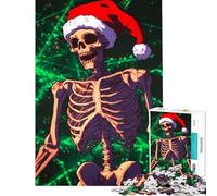 Puzzle de 1000 pièces pour Adolescents Squelette avec Bonnet de Père Noël Stimule Le Cerveau Jeu Difficile et Relaxant Convient aux 14 Ans et Plus 50x75cm