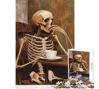 Puzzle de 1000 pièces pour Adolescents Squelette avec thé Jeu éducatif Cadeau de Père Noël Secret Décoration Parfaite (38x52cm)