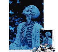 Puzzle de 1000 pièces pour Adolescents Squelette Bleu et Papillons Jeu éducatif Cadeau de Noël Secret Casse-tête pour stimuler Le Cerveau Dimensions 38x52cm