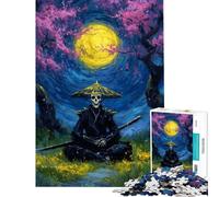 Puzzle de 1000 pièces pour Adolescents Squelette de samouraï sous des cerisiers en Fleurs Puzzle Anti-Stress pour Adultes Jeu Amusant pour Toute la Famille activités à la Maison (Taille 38x52cm)